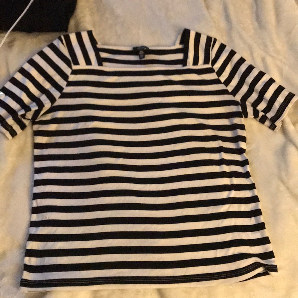 Black white striped shirt brass shoulder buttons